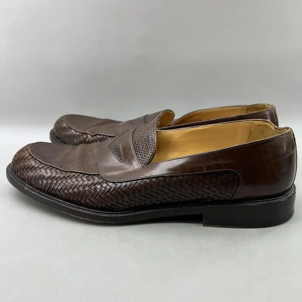 Mezlan Woven Perforated Penny Loafers Men Size 11 M Brown Leather Dress Shoes